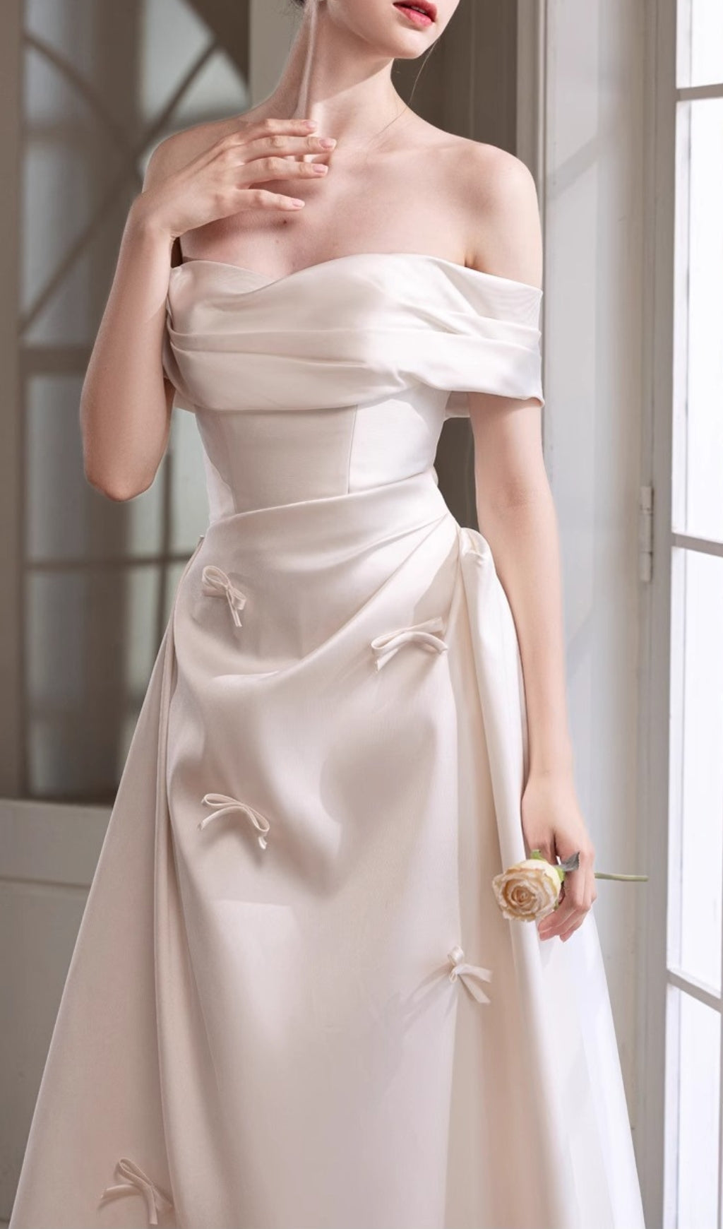 Destiny Off-Shoulder Bow A-Line Wedding Dress
