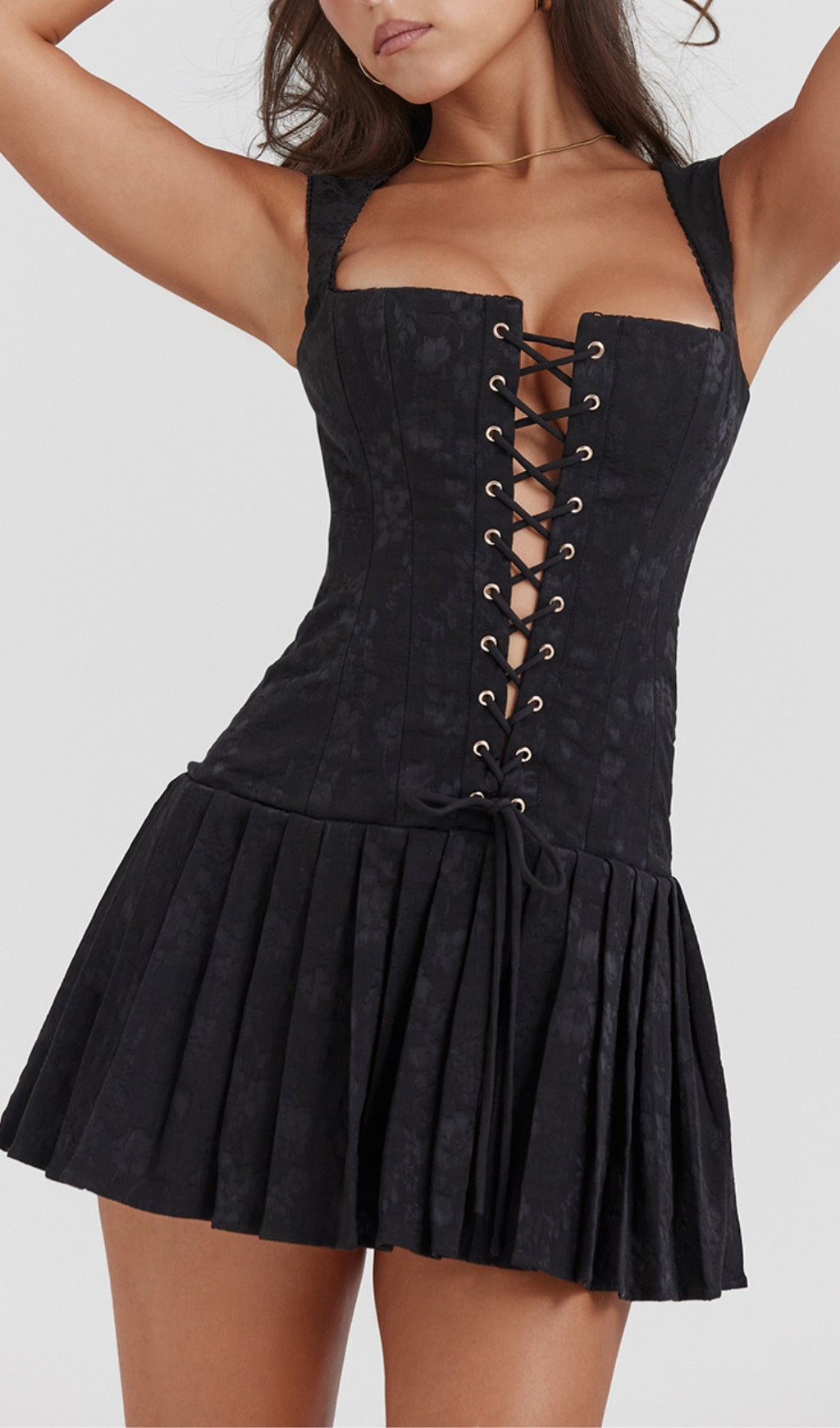 Alluring Black Lace-Up Corset Mini Dress