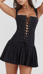 Alluring Black Lace-Up Corset Mini Dress