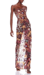 Aimee Dazzling Floral Sequin Strapless Maxi Gown