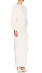 Honoria Elegant White Long Sleeve Maxi Dress