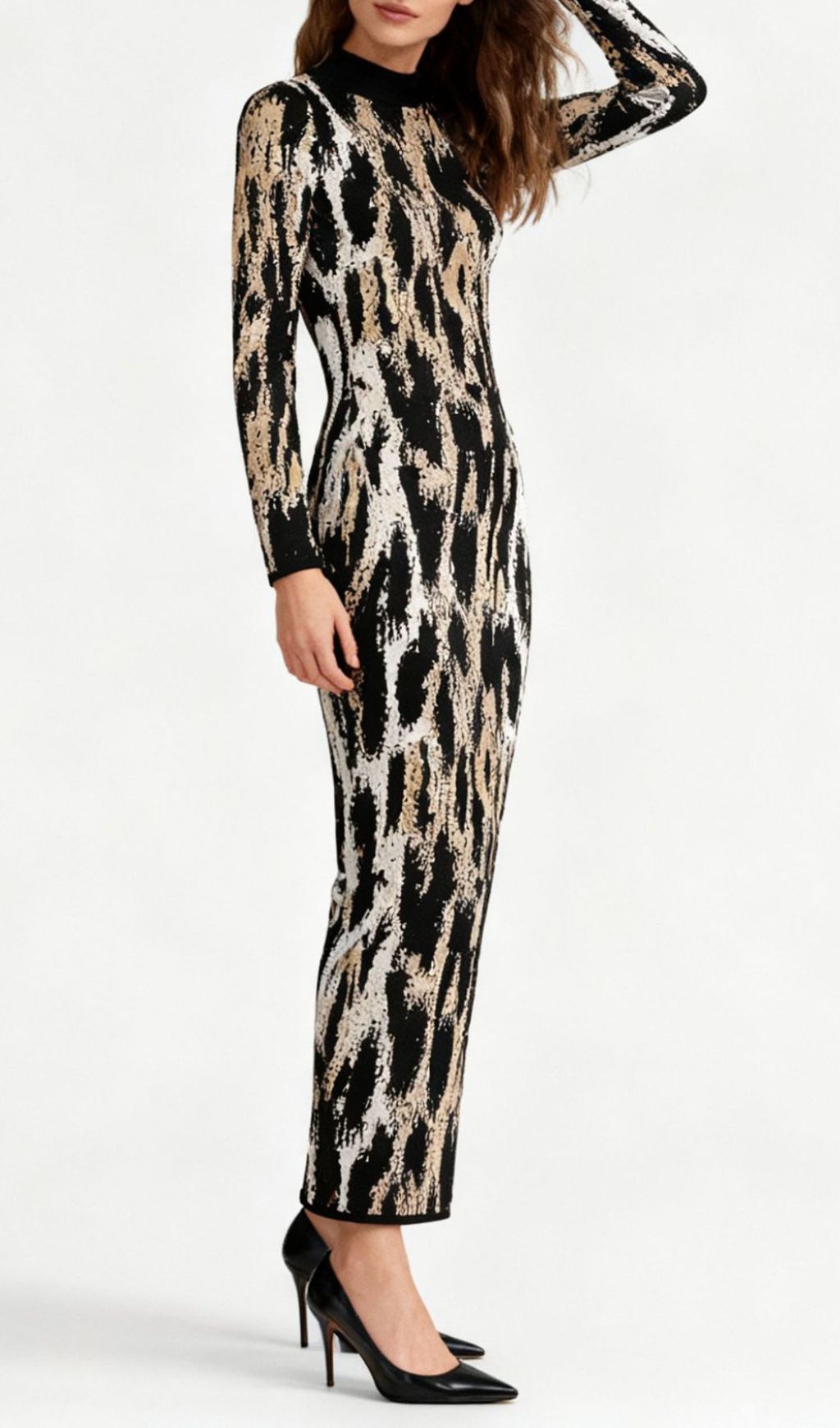 Chic Women's Leopard Print Long Sleeve Midi Dress