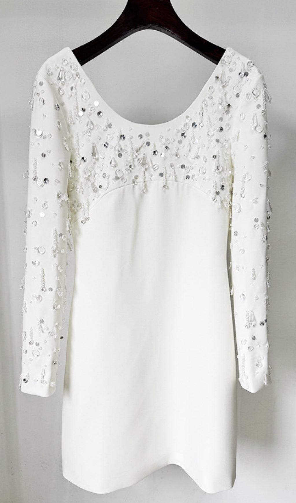 Ebe White Embellished Long Sleeve Mini Dress