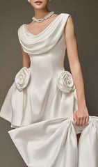 Edana White 3D Rose Embellished Mini Dress