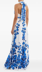 Enid Blue Floral Halter Neck Maxi Dress