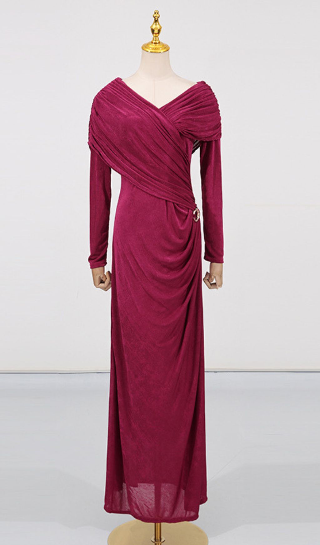 Goldy Elegance Draped Ruched Maxi Dress
