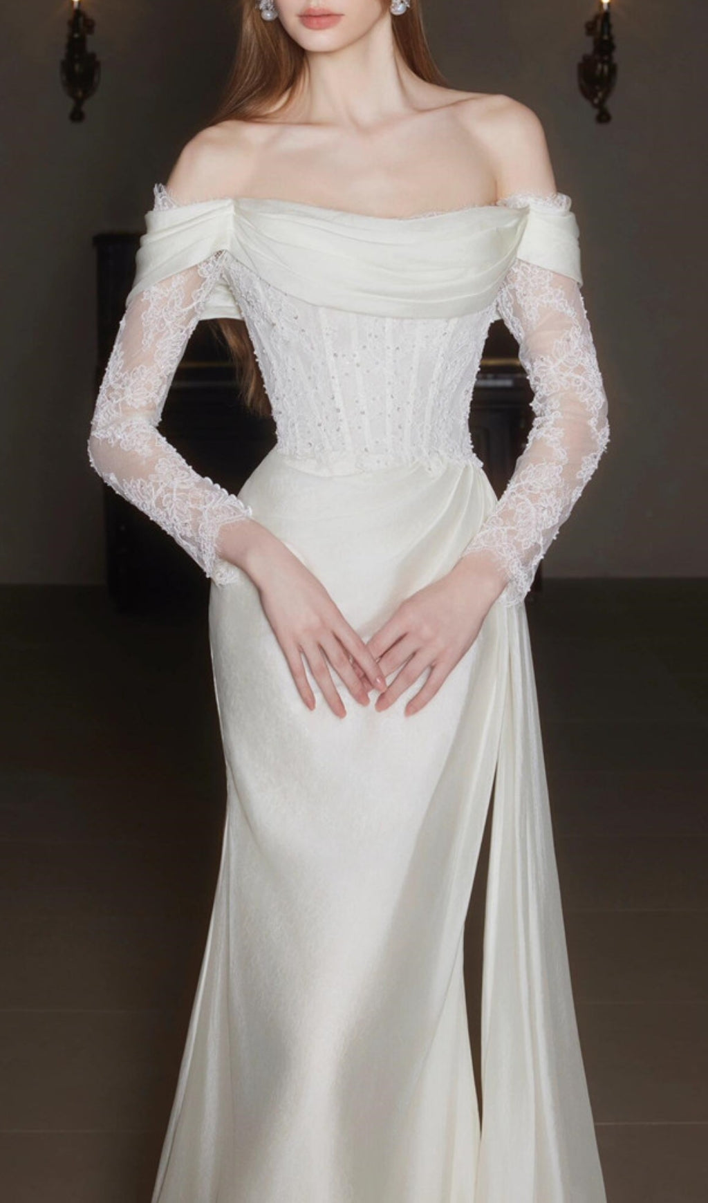 Clio Romantic Off-Shoulder Lace Corset Bridal Gown