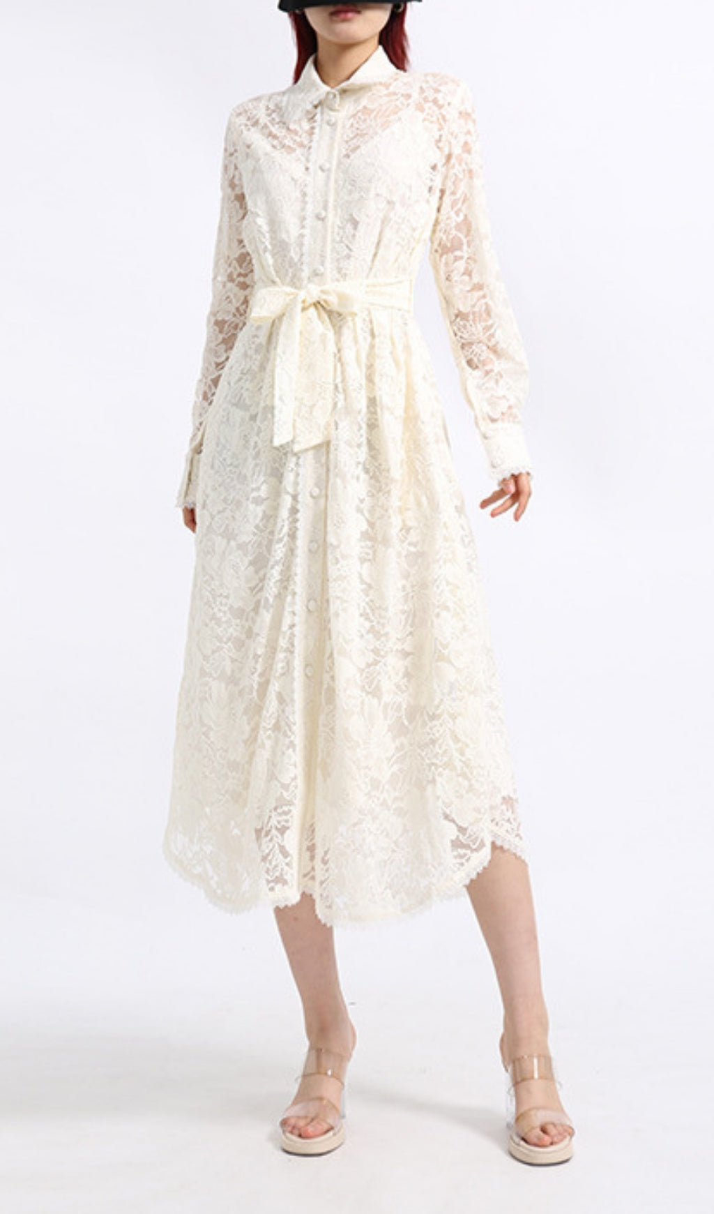 Erv Elegant White Lace Midi Dress
