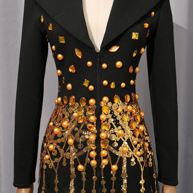 Isak Dazzling Black Sequin Beaded Mini Blazer Dress