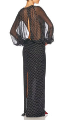 Chic Sheer Polka Dot Long Sleeve Maxi Dress
