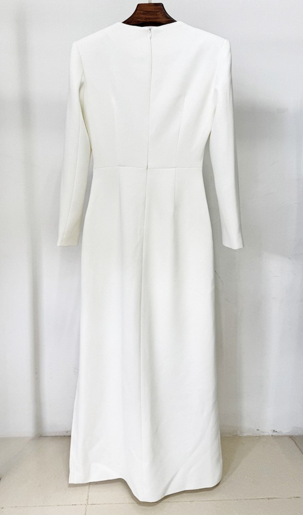 Graeme Luxe White Beaded Floral Maxi Gown with High Slit
