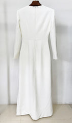 Graeme Luxe White Beaded Floral Maxi Gown with High Slit