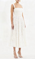 Jenelle Elegant White Floral Embroidered Midi Dress