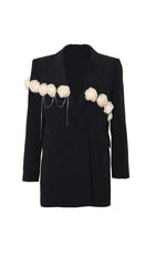 Chic Floral Chain Statement Black Blazer