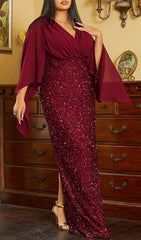 Dazzling Bayarma Red Sequin Plus Size Maxi Dress