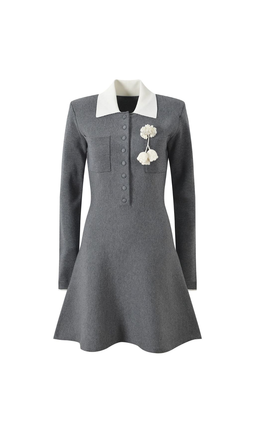 Hlio Chic Grey Knit Sweater Mini Dress with Peter Pan Collar