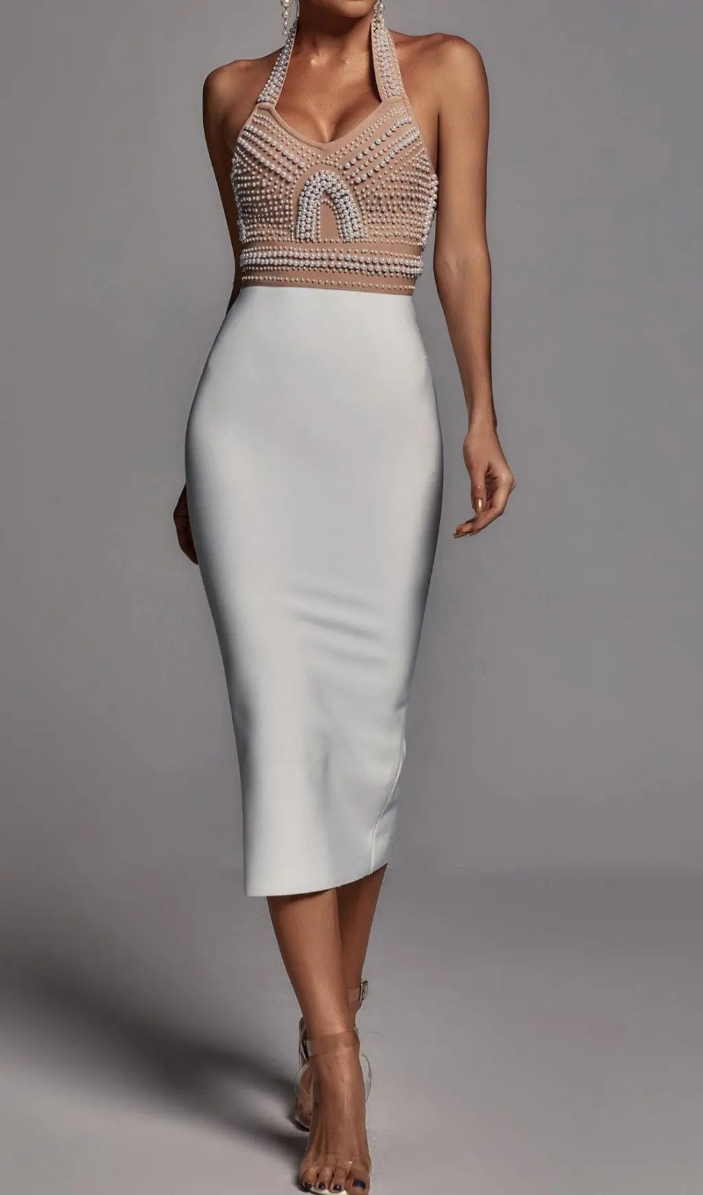 Glamorous Pearl Halter Bodycon Midi Dress