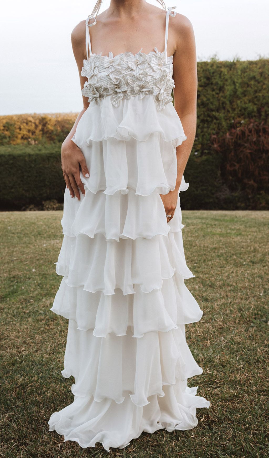 Fauve White Floral Tiered Maxi Dress