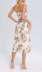 Flirtatious Floral Print Midi Dress with Strappy Accents