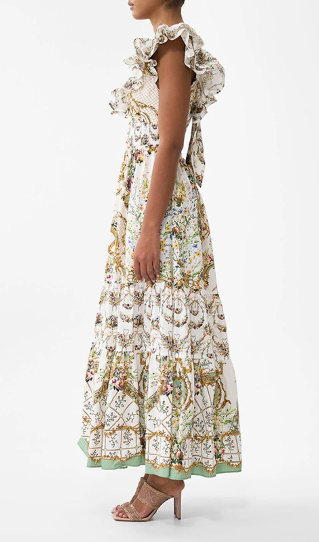 Harding Elegant Floral V-Neck Tiered Maxi Dress