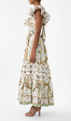 Harding Elegant Floral V-Neck Tiered Maxi Dress