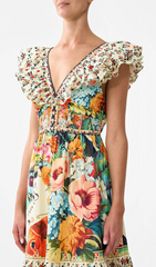 Gesine Vibrant Portuguese Garden Print V-Neck Maxi Dress