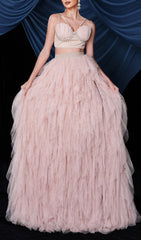 Blakely Crystal Bustier Crop Top & Tiered Tulle Maxi Skirt Set