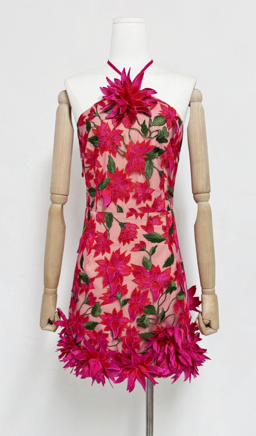 Faunia 3D Floral Halter Mini Dress