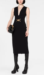 Buffy Black Bandage Midi Dress with Gold Medusa Belt