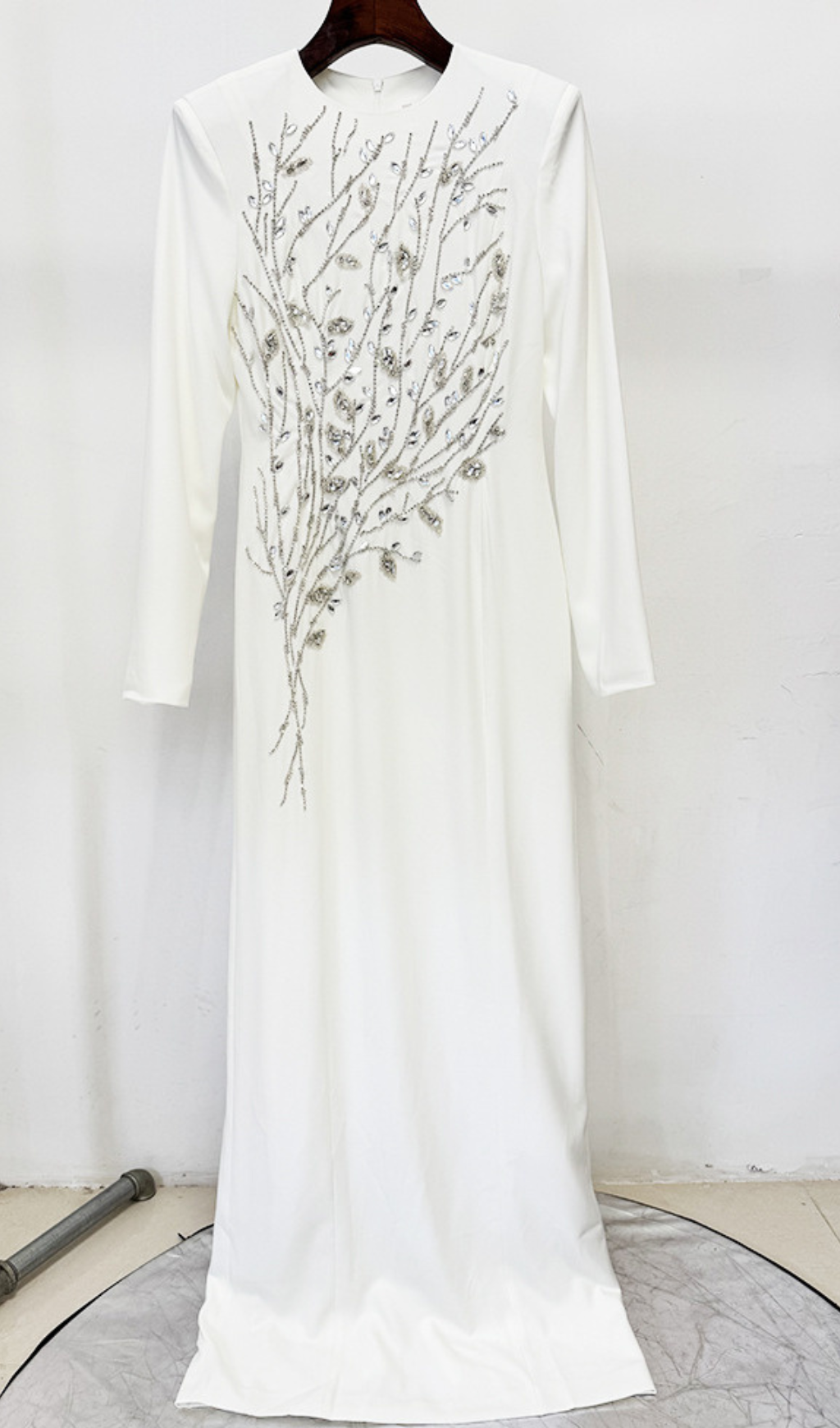 Gaiana Dazzling Crystal Long Sleeve Maxi Gown