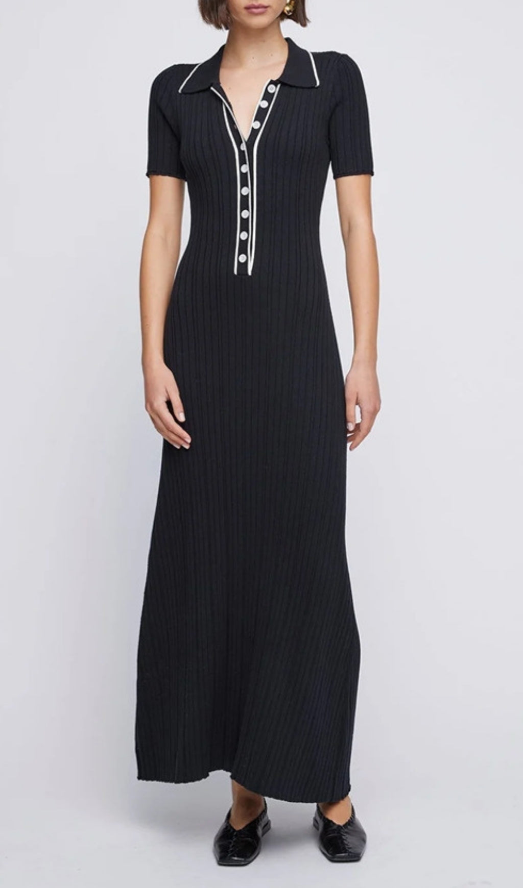 Evelia Ribbed Knit Polo Maxi Dress for Women