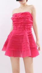 Kalie Hot Pink Strapless Ruffle Mini Dress