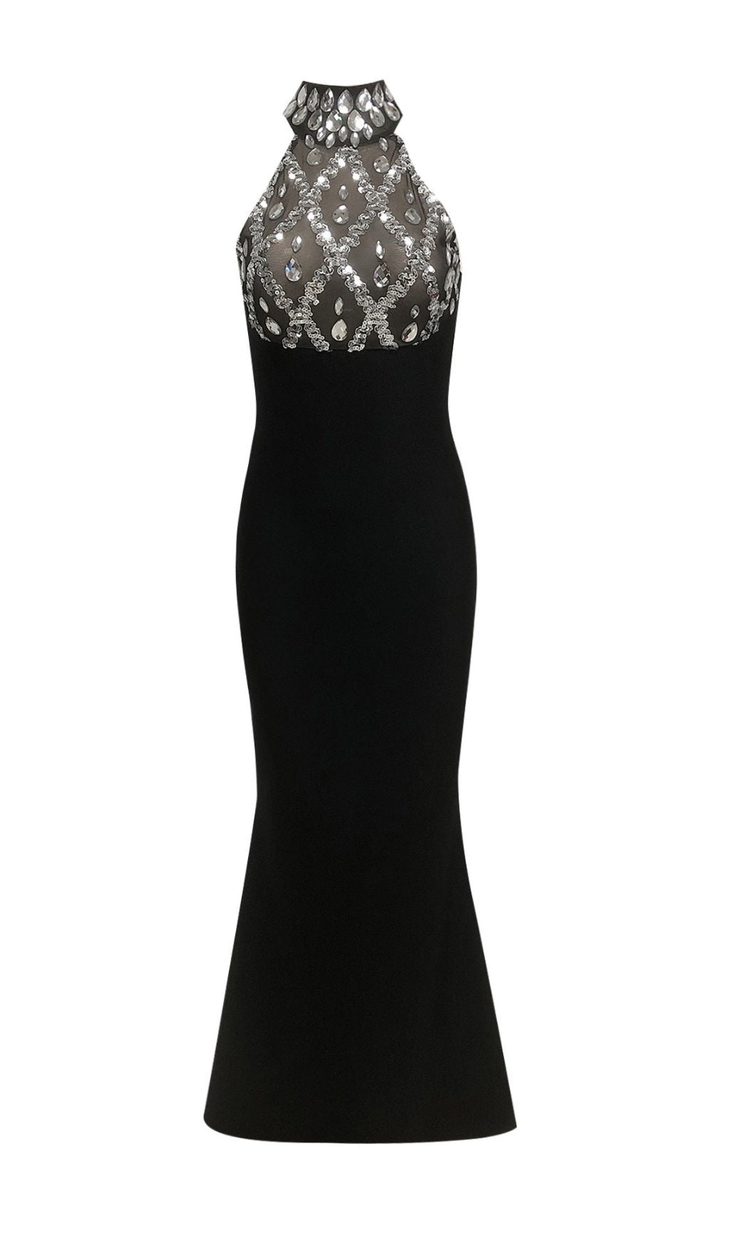 Iwao Black Halter Rhinestone Maxi Gown