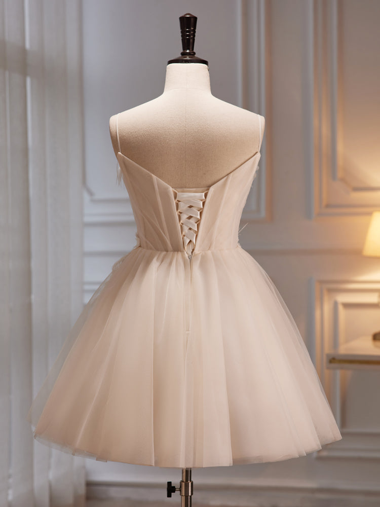 Ivory Tulle Short Homecoming Dress with Flowers