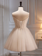 Ivory Tulle Short Homecoming Dress with Flowers