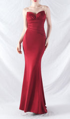 Chrina Red Strapless Ruched Mermaid Gown