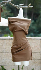 Sultry Gopi Brown Off-Shoulder Bodycon Mini Dress
