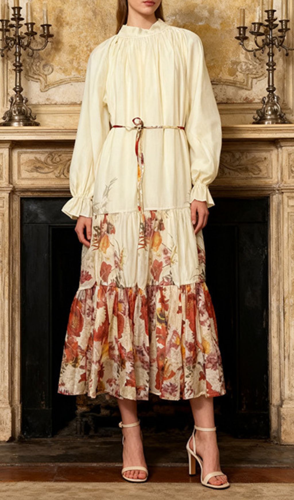 Illeana Meadow Print Long Sleeve Midi Dress
