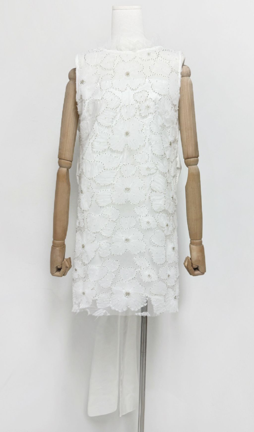 Gaby Enchanting Floral Beaded Mini Dress with Illusion Train