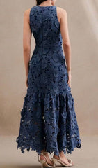 Geraldo Navy Blue 3D Floral Appliqu Maxi Dress