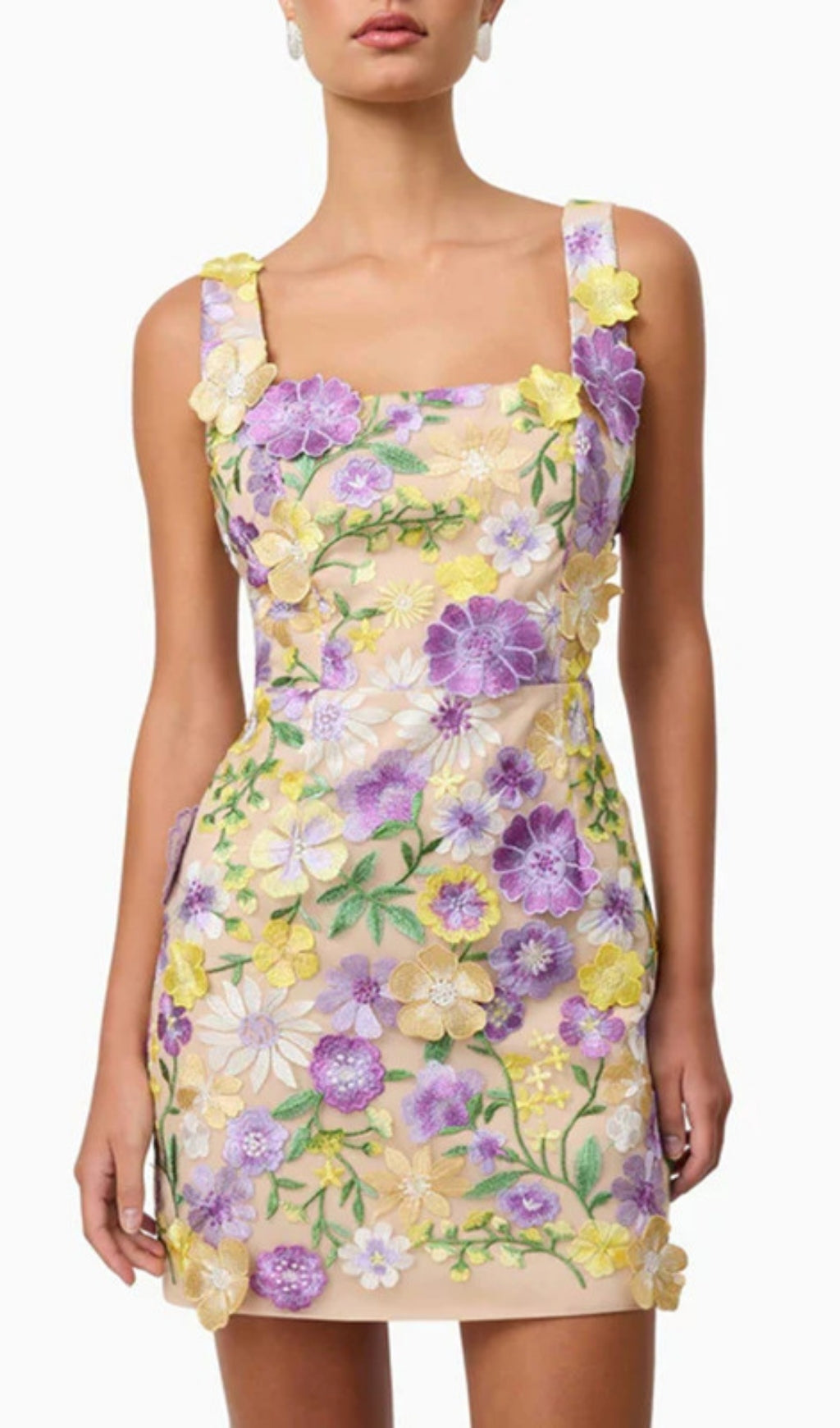 Fyodor Blush Bloom Floral Embroidery Strappy Mini Dress