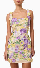 Fyodor Blush Bloom Floral Embroidery Strappy Mini Dress