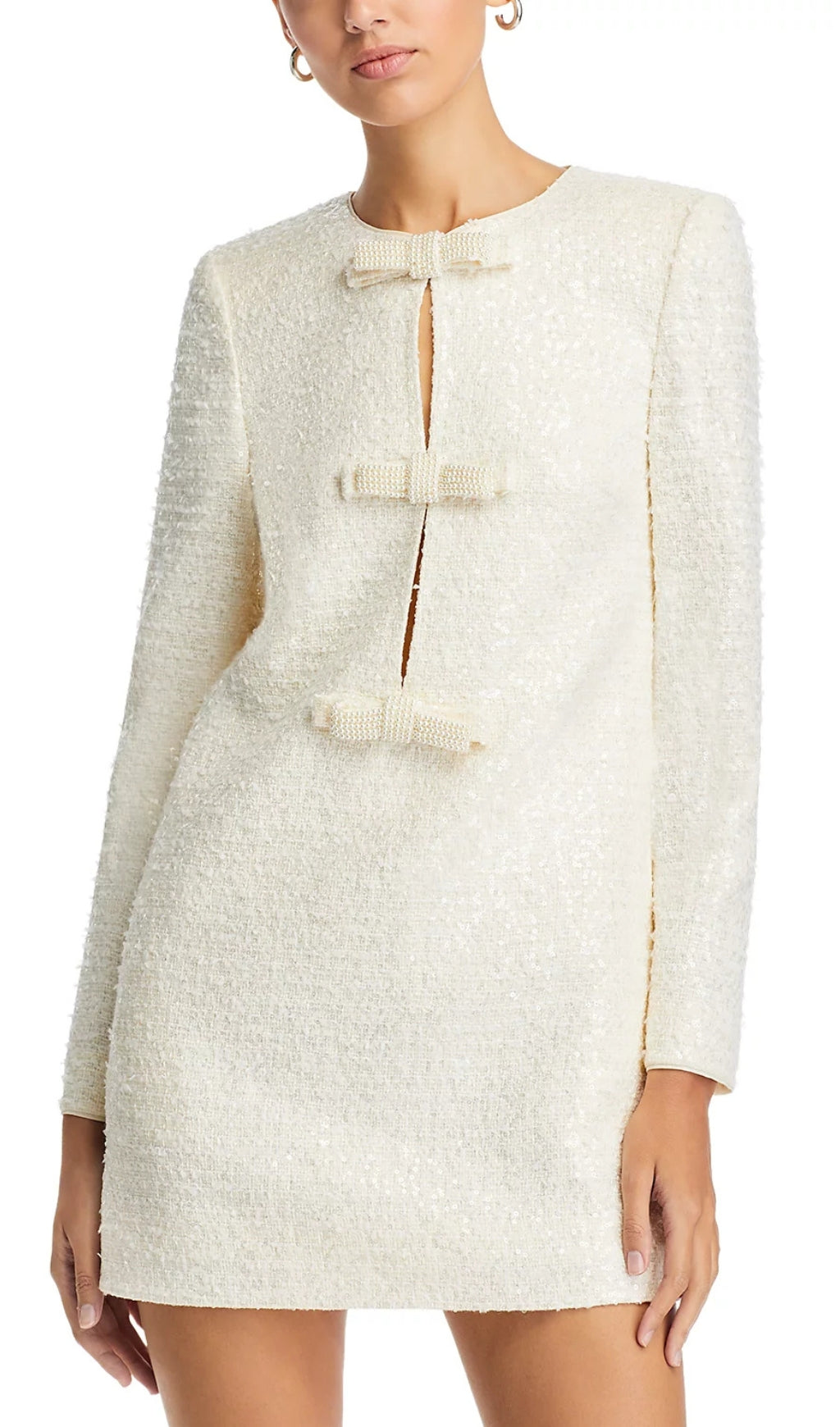 Chic Ivory Sequin Boucle Mini Dress
