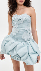Ernö Strapless Floral Appliqu Bubble Mini Dress