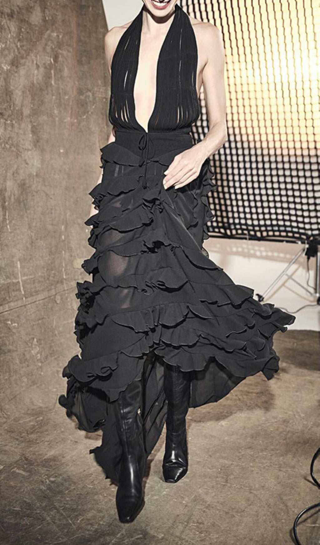 Florence Black Halter Ruffle Maxi Dress