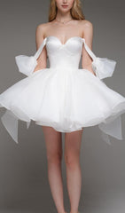 Aminta White Bow Shoulder Mini Dress
