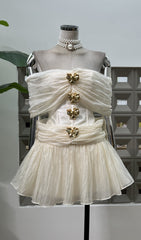 Eirwen Black Off-Shoulder Mini Dress with Ornate Gold Embellishments