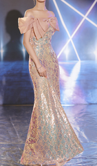 Giza Dazzling Off-Shoulder Bow Sequin Maxi Gown