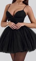 Diellza Black Tulle Mesh Mini Dress