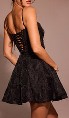 Didina Black Floral Lace-Up Mini Dress